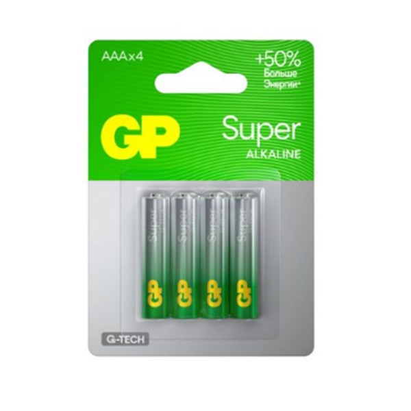 Батарейкa алкалиновая GP Super new, AAA, 4 шт.